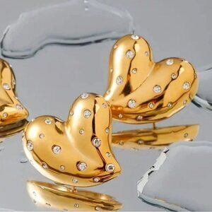 Dazzling Golden Heart Stud Earrings with Crystal Embellishments ✨💕